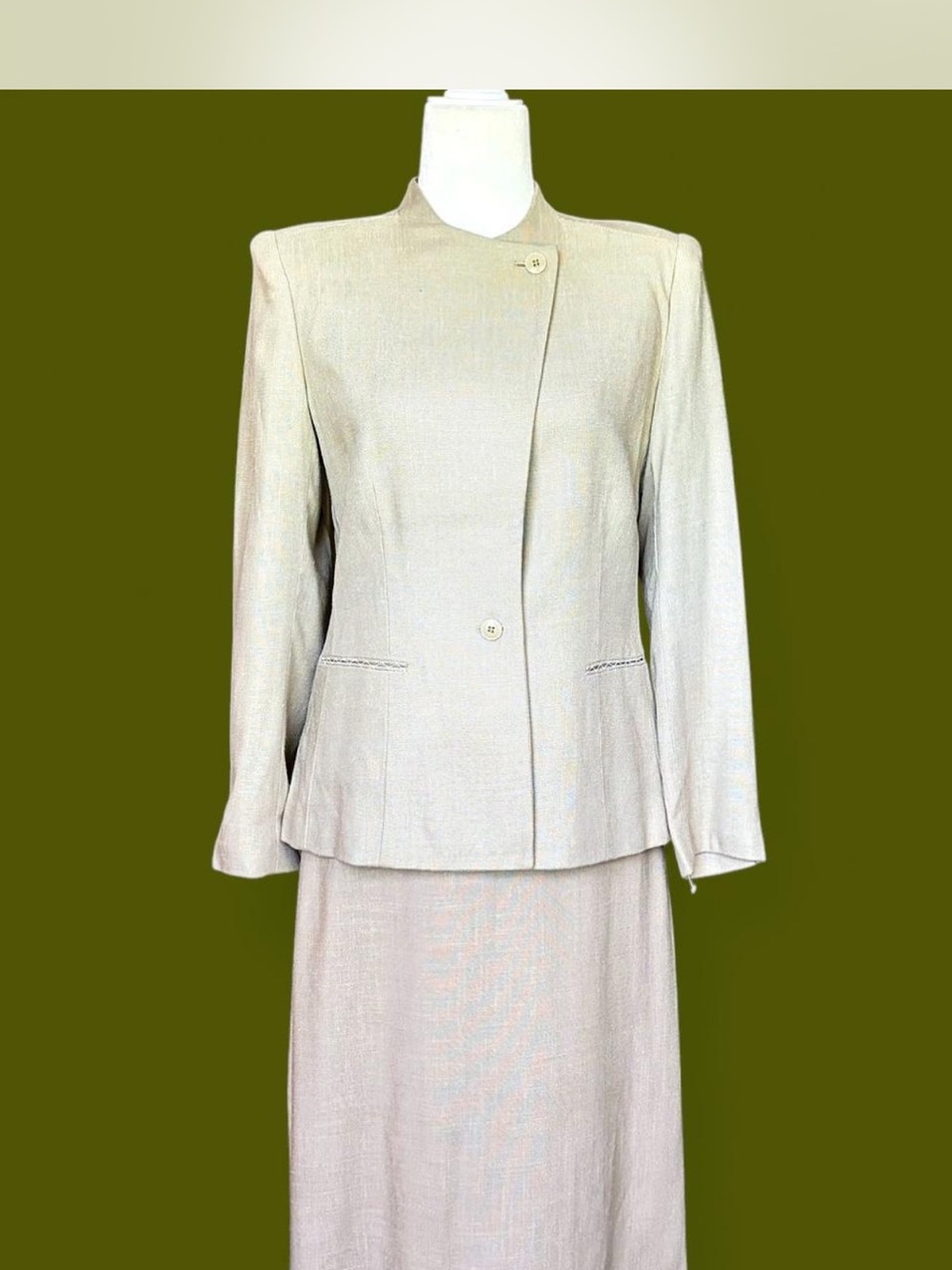 Vintage Diane Von Furstenberg Linen Blend Skirt Suit Beige Size 10 Korea